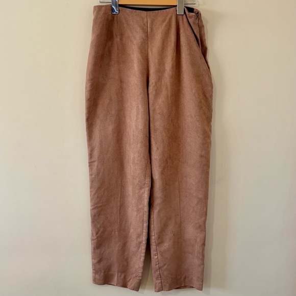 Spanner| Camel Brown Wide Leg Faux Suede Side Zip Trousers Sz S - Picture 1 of 3